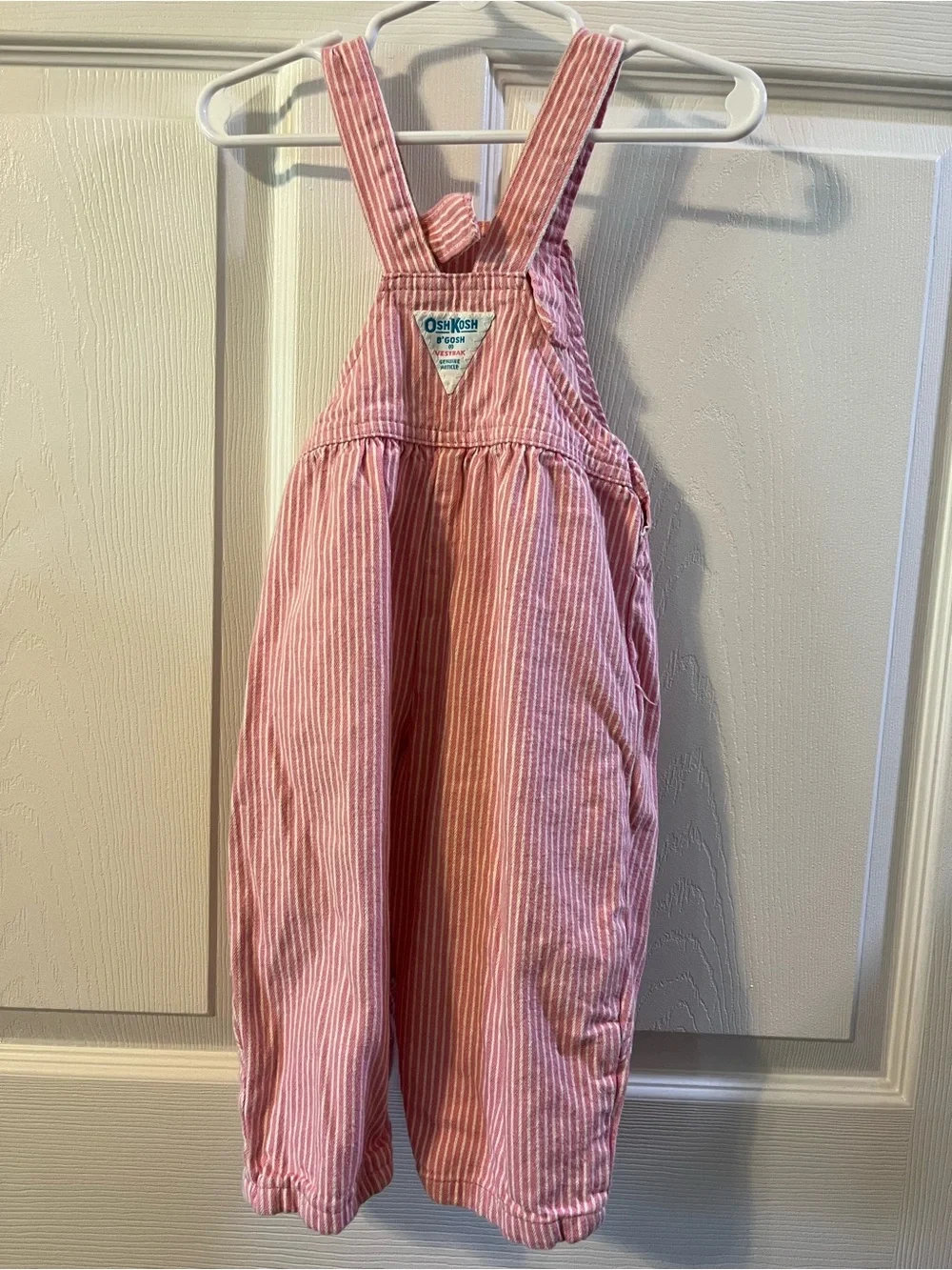 Vintage OshKosh B'Gosh Pink & White Hickory Railroad Striped Vestbak Overalls